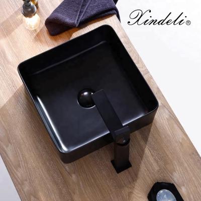 China Modern Stylish Sanitary Ware Square Hand Sink Matte Black Bathroom Ceramic Above Countertop Basin for sale