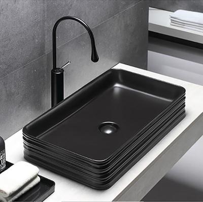 China Modern High End High Quality Large Rectangular Matt Black Art Basin Ceramic Wash Hand Basin Bathroom Sinks for sale