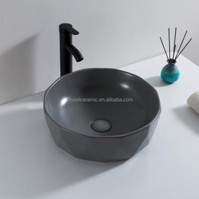 China Modern Fancy Matt Deep Gray Basin Italy Design Diamond Shape Art Basin Ceramic Wash Hand Sink Basin for sale