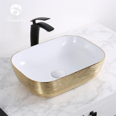 China Modern Bathroom Vanity Gold Color Basin Art Countertop Wash Sinks Ceramic Commercial Sink for sale