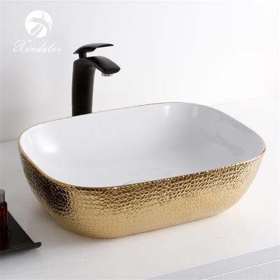 China Modern Wholesale Rectangular White Gold Plated Color Above Counter Mount Art Basin Sink for sale