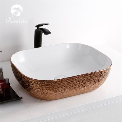 China Fashion Modern Crocodile Leather Rose Gold Bathroom Sink Designer China Supplier for sale