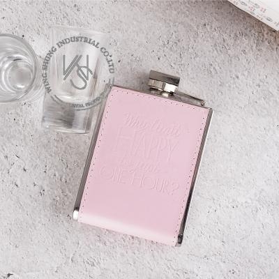 China Special Shaped Color Women Drinking Flask 5oz Pink Full Wrap Hip Leather Flask for sale