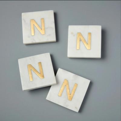 China WingShung Hotsale Viable Simple Fashion Style Square Shape Luxurious Monogram Marble Coaster for sale