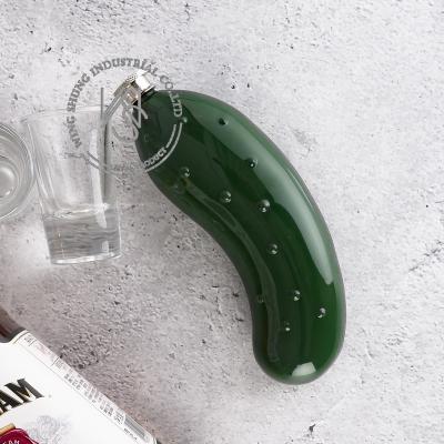 China Custom Acceptable Long Service Time LFGB Certification Cucumber Shaped Stainless Steel Unique Shape Hip Flask for sale