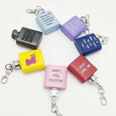 China Best Selling 1oz Drinking Key Chain Mini Stainless Steel Hip Flask With Laser Customize Logo for sale