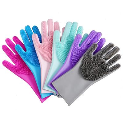 China Wholesale Reusable Waterproof Heat Resistant Reusable Silicon Scrubber Heat Resistant Gloves Food Grade Cleaning Brush For Housework for sale