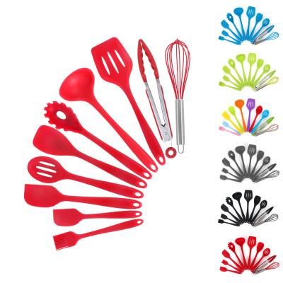 China Durable 10 Pieces Black Spatula Silicone Cookware Set Silicone Kitchenware Set Heat Resistant Kitchen Cooking Sets for sale