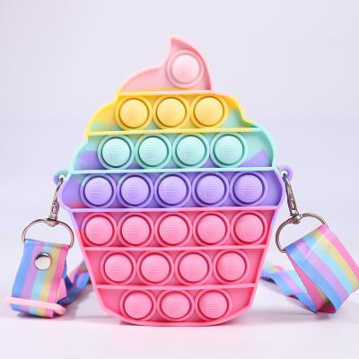 China Best Selling Fashion Pop Shoulder Bag Push Pop School Supplies Backpack Toy Child Silicone Pop Fidget Sensory Toy Ice Cream Purses For Bag for sale