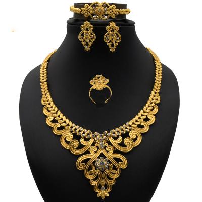 China Custom Simplicity Dubai Jewelry Set Wholesale Ring Earring Bracelet Ethiopian Women Bridal Necklace Jewelry Set for sale