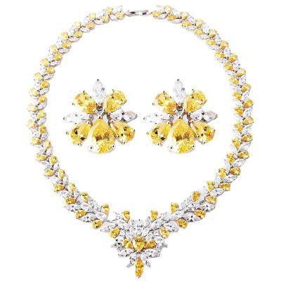 China FASHIONABLE Popular Zircon Flower Ice Cream Necklace Set Jewelry Bride Jewelry Set Earrings for sale