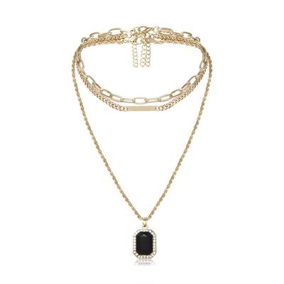 China Simplicity Chain Simple Retro Diamond Gem Inlaid Women's Simple Multilayer Necklace 3 Necklace Sets for sale