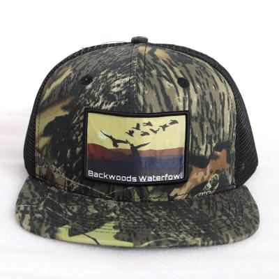 China New COMMON Fashion Woven Patch Customized Waterfowl Hunting Flat Camouflage Brim Snapback Trucker Hats For Men for sale