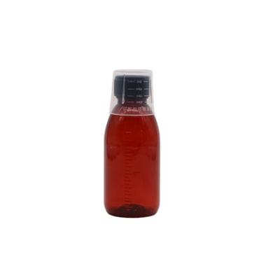 China Liquid Medicine Amber Bottles With Measuring Lid Pharmaceutical Plastic Syrup for sale