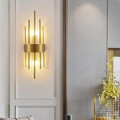 China Modern Modem Gold Bedroom Crystal Lampshade Indoor Lighting Led Bedside Wall Lamp for sale