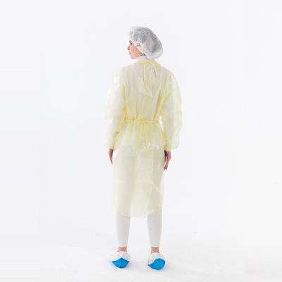 China Hospital/industry/disposable nonwoven yellow waterproof isolation gown promotional prices PP+PE school/food factory for surgical for sale