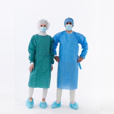 China Elastic cufffs/knitted cuffs hospital isolation gown sms pp disposable medical surgical nonwoven pe isolation gown for sale