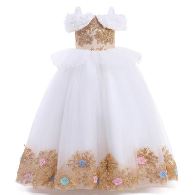 China LZH Anti-wrinkle Bridesmaids Wedding Dress Kids White Lace Up First Communion Dress Kids Party Princess Dress for sale