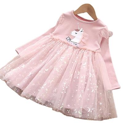 China LZH Viable Autumn Long Sleeve Dress Unicorn Printed Kids Dress Up Baby Clothing Girl For Birthday Party Christmas for sale