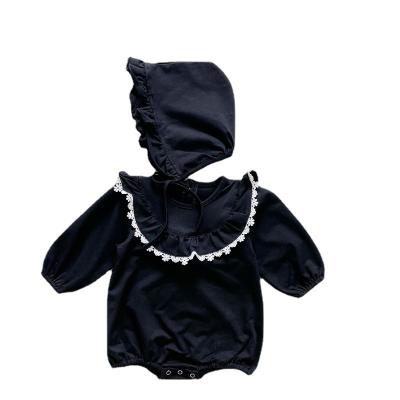 China Polyester/Cotton LZH Solid Kids Clothing Overalls Lotus Leaf Lace Collar Bag Baby Fart Long Sleeve One Piece Romper for sale