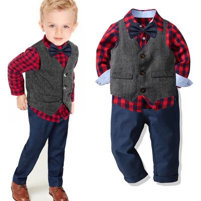 China Children 3pcs Boy Formal Red Sets Of LZH Birthday Suit Gent Formal Kids Plaid Shirts+Long Pants+Vest for sale