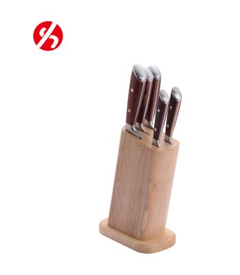 China 6 Pieces Sustainable High Quality Wooden Handle Stainless Steel Kitchen Knife Set With Wooden Block In Color Box for sale