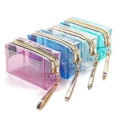 China Soft-grip handle; Waterproof Zipper Cosmetic Bags Transparent Zippered PVC Toiletry Bag With Handle Strap Portable Clear Makeup Bag Pouch for sale