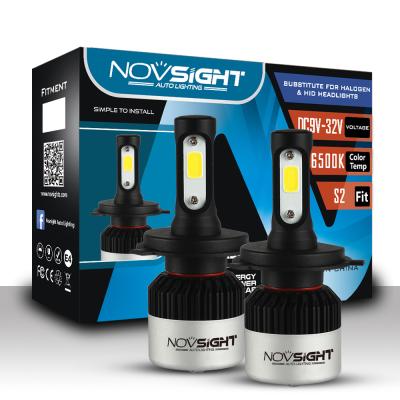 China Novsight A500-S2 auto car led cooling fan lights H4 HB3 9006 H11 H13 COB bulbs 9000lm 72w LED H7 H4 S2 car LED headlight AVENSIS for sale