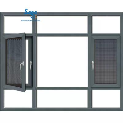 China Folding Aluminum Twin Screen Saga Top Hung Soundproof Awning Windows With Coated Glass for sale