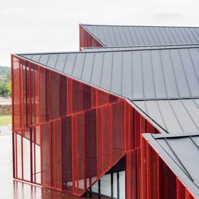 China Modern RST Perforated Metal Facades Walls Red Metal Sheets Music Center for sale