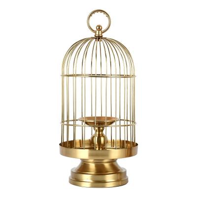 China Birdcage Home Lantern Candle Metal Gold Hotel Display Decoration Home Candlestick for sale