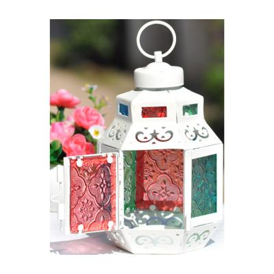 China Moroccan Weddings Candle Holder Hexagon Palace Lamp Stained Glass Candle Holder Factory Wholesale Lantern for sale