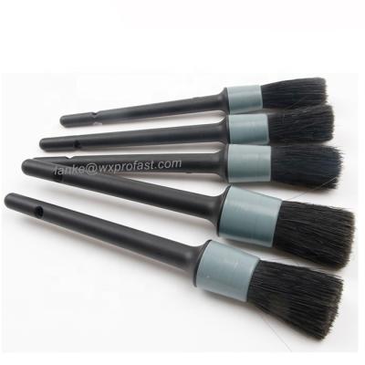 China For Car Interior 5-Set Black Gray Boar Synthetic Hair Car Wash Auto Detailing Brush For Trim Interior Leather Wheels for sale