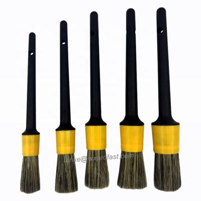 China For Car Interior High Quality Car Interior Cleaning Sweep 5 Piece Set Boar Hair Yellow Natural Mixed Bristle Color Car Detailing Brush for sale