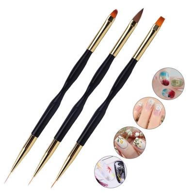 China UV Nail Art Brush DIY Double-end Gold Line Drawing Black Durable Handle Gel Nails 3D Carving Painting Pen for sale