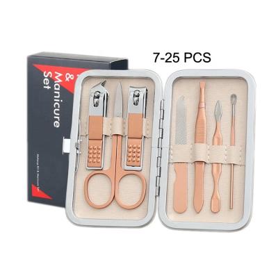 China Goods 7-25 PCS Factory Price Gold Color Portable Manicure Set Personal Care Carbon Steel And Stainless Steel Nail Manicure Set Tools for sale