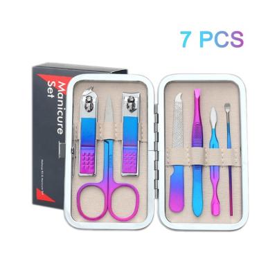 China Portable Durable 7-25 PCS Rainbow Color Factory Price Manicure Set Personal Care Carbon And Stainless Steel Nail Manicure Set Tools for sale