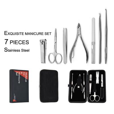 China Durable high quality 7 pieces in 1 stainless manicure set include stainless nail clipper dead skin trimmer and cuticle pusher for sale