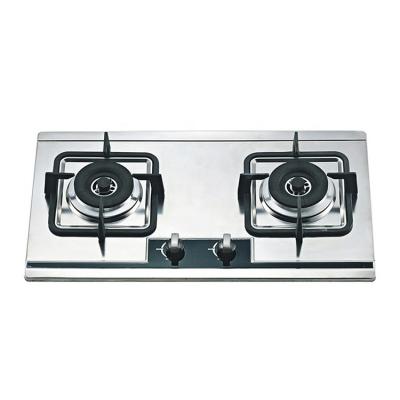 China Hotel Kitchen Appliances Built-in 2 Burner Gas Stove Stainless Steel Cooktop Household Gas Hob for sale