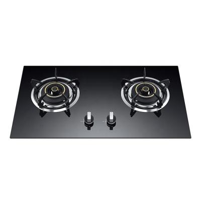 China Built-in Hotel Tempered Glass Top Cooking 2 Burner Kitchen Gas Stove for sale