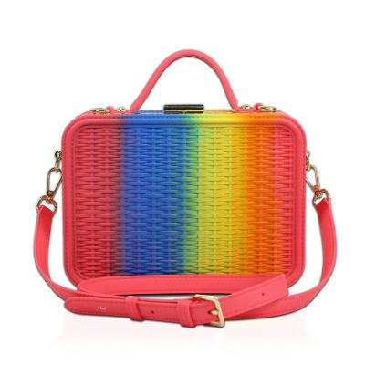 China High quality PVC woven pattern jelly satchel handbag matte pastel rainbow colored handbag for ladies for sale