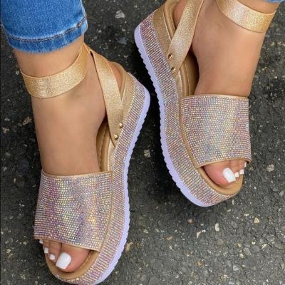 China Fashion Trend Rhinestone Diamond Platform Sandals Women Ankle Starp Sandal Heel Platform Shoes Full for sale