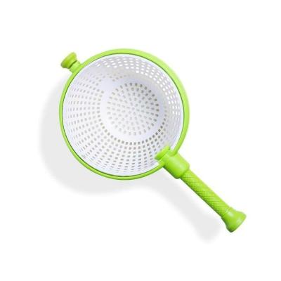 China 360 Degree Drain Basket Strainer Colander Salad Spinner Kitchen Viable Rotating Folding Strainers Washing Basket With Handle for sale