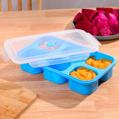 China Super Large Sustainable Cube 4-Cup Souper Silicone Freezer Tray With Lid Gel Soup Food Trays Storage Container for sale