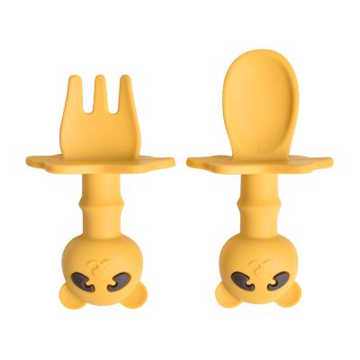 China BPA Free Cute Bear Baby Spoon Feeder Set Silicone Spoon and Fork for Babies Child Table Food Rice Soup Training Scoop for sale