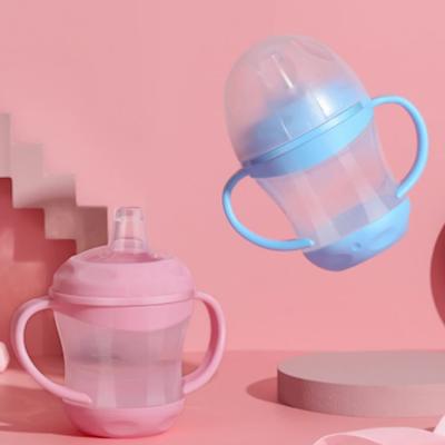 China BPA Free Baby Water Bottle Learning Drip Leakproof Silicone Handle Fee Cup Training Drinking Bottle Kids for sale