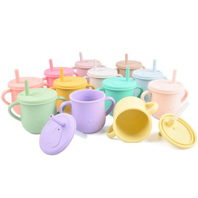 China BPA Free Multicolor Silicone Baby Food Grade Snack Cup Toddler Soft Drip Training Cup With Straw Simpy Cup For Children for sale