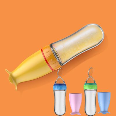 China BPA Free Silicon Baby Feeding Bottle Toddler Kids Squeeze Silicone Spoon Feeding Bottle Set Feeder Feeding for sale