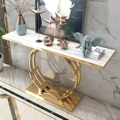 China Wall Light Luxury Postmodern Simple Creative Decorative Side Cabinet Corridor Slab Marble Metal Porch Console Table for sale