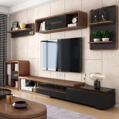 China (Other) Modern Adjustable Iron Frame Walnut Color Retractable Multifunctional Storage TV Cabinet with Drawers for Storage TV Rack for sale